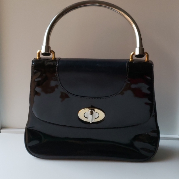 Vintage Black Gucci purse with Silver Metal Handle - Picture 1 of 5